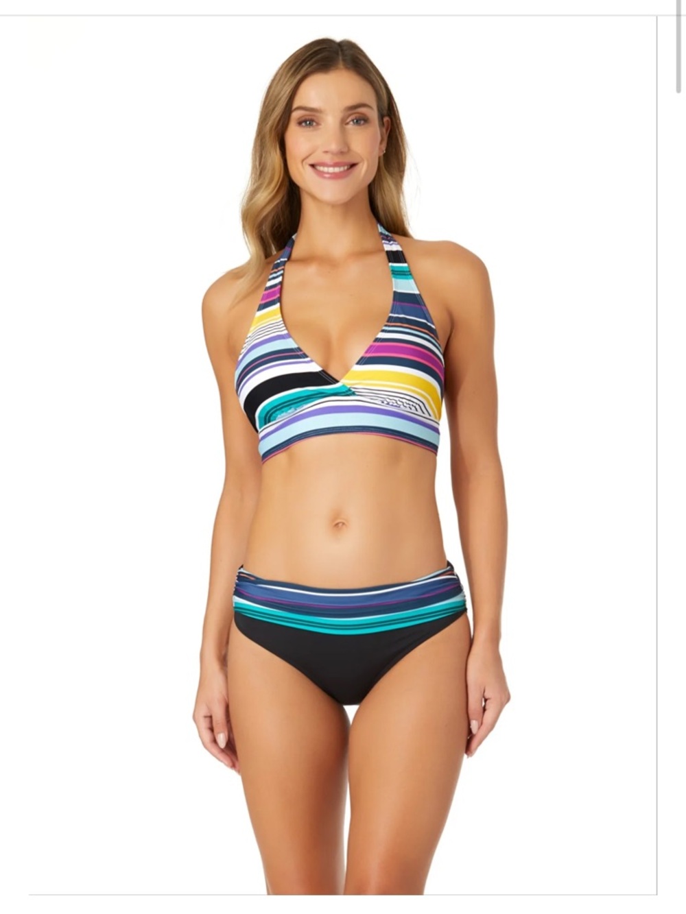 Anne Cole barcode Stripe Halter Bikini Set 2 piece size Small Med new with tag